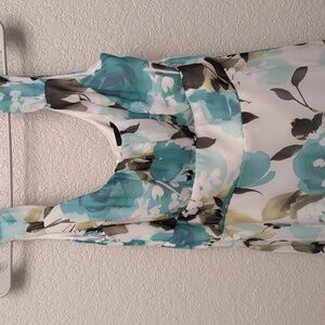 Connected Apparel Large Floral Blue White And Green Summer Maxi Dress